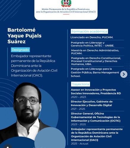 Formal bienvenida al Embajador Bartolomé Pujals, nuevo representante permanente de la República Dominicana ante la Organización de Aviación Civil Internacional (OACI), 