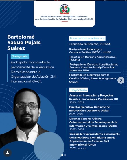 Formal bienvenida al Embajador Bartolomé Pujals, nuevo representante permanente de la República Dominicana ante la Organización de Aviación Civil Internacional (OACI), 